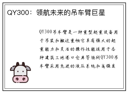 QY300：领航未来的吊车臂巨星